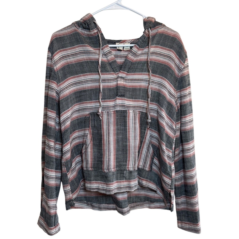 Roxy Womens XS Poncho Hoodie Pullover Striped Cotton Beach Festival Top
